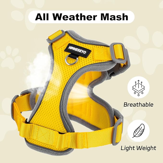 Small Dog Harness and Leash Set，No Pull Adjustable Pet Harness for Small Dogs ，Breathable Mesh Reflective Dog Vest Harness (Yellow, XXS)