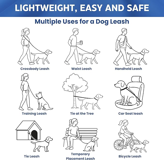 Hands Free Dog Leash, Multifunctional Crossbody Running for Dogs, Ultra-Light Dog Training Leash with Secure Clip, Short & Long Leashes, Adjustable Service Dog Leashes (Aqua Pink)