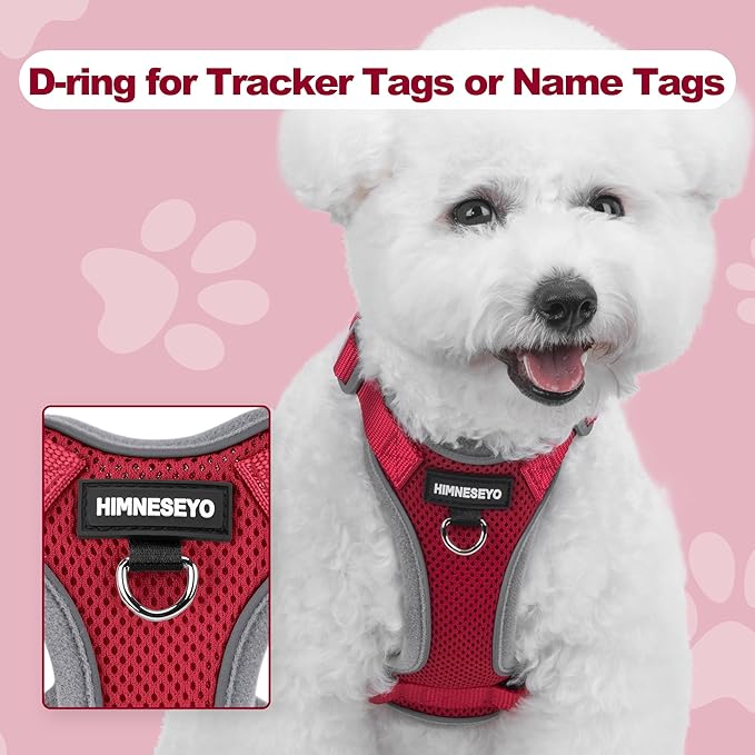 Small Dog Harness and Leash Set，No Pull Adjustable Pet Harness for Small Dogs ，Breathable Mesh Reflective Dog Vest Harness (Red, S)