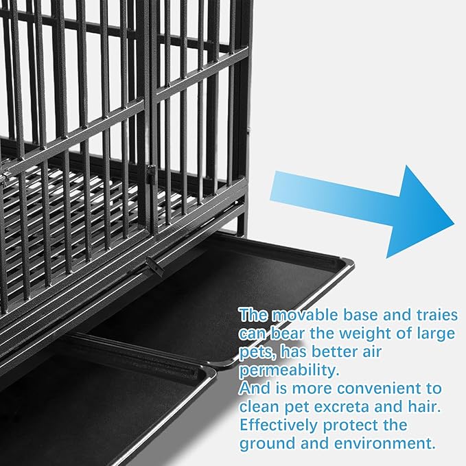 60 inch Heavy Duty Dog Crate, Folding Dog Kennel No Assembly, Escape Proof Large Dog Cage Kennel with Lockable Wheels, High Anxiety Pet Playpen with Double Door Indoor/Outdoor