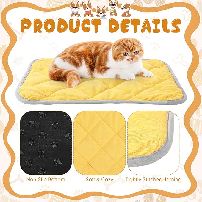 Novabright 4 Pack Self Warming Cat Bed Cat Dog Heating Pad Soft Warm Thermal Mat with Anti-Slip Bottom Dog Crate Pad for Outdoor Indoor Small Dogs Kittens (Turmeric Color,17.7 x 23.6 Inches)