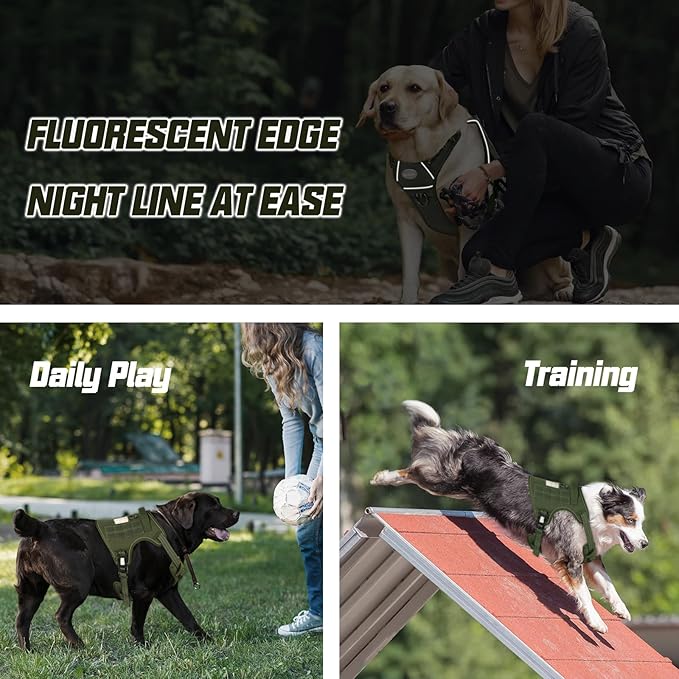 AUROTH Tactical Dog Harness for Large Dogs No Pull Adjustable Pet Harness Reflective K9 Working Training Easy Control Pet Vest Military Service Dog Harnesses