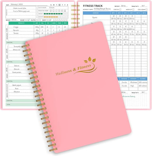 Wellness Planner & Fitness Log - Daily Diet & Health Journal with Weight Loss, Wellness Journal Notebook for Tracking Fitness, Sleep, Nutrition, Meal, Habits, A5(5.8 x 8.6 inch) (Pink)