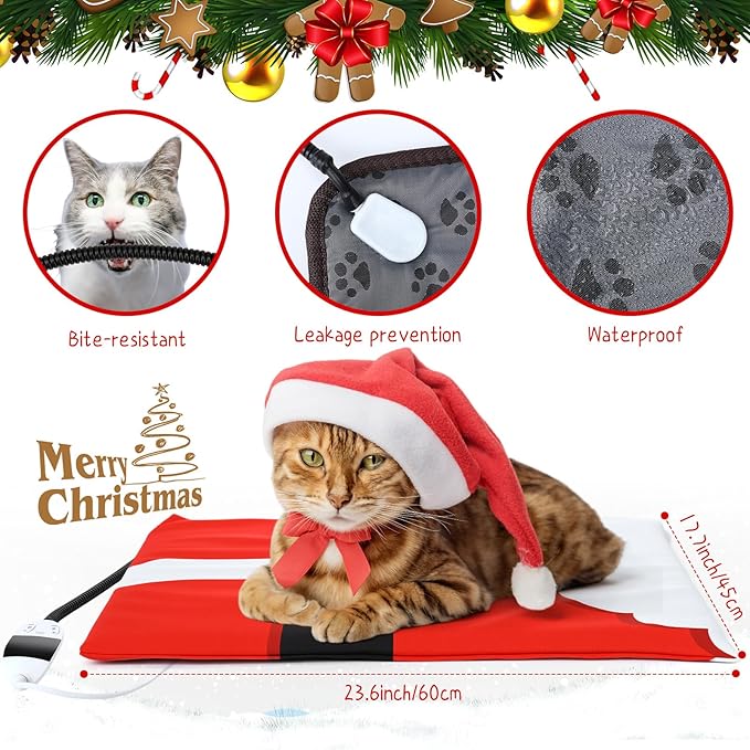 Tuanse Christmas Pets Heating Pad for Cats Dog 12 Level Adjustable Temperature Electric Heated Pad with Timer Waterproof Cat Heated Bed with Chew Resistant Cord for Pet Dog Puppy(17.7 x 23.6 Inch)