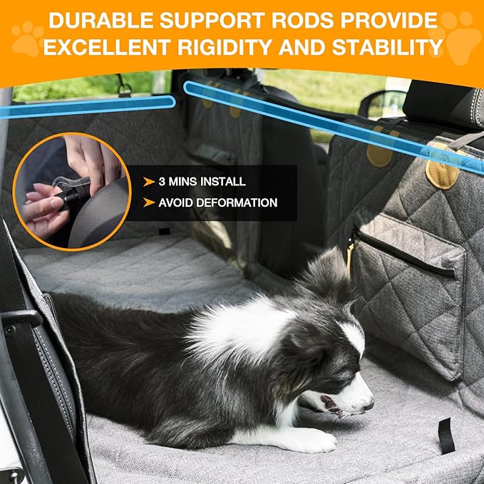 Dog Car Seat Cover, Hard-Bottom Back Seat Extender for Pets, Waterproof Nonslip Hammock for Car, Backseat Dog Bed for Cars SUVs Trucks, Car Seat Protector, Universal Fit 52 x 25 in, Grey
