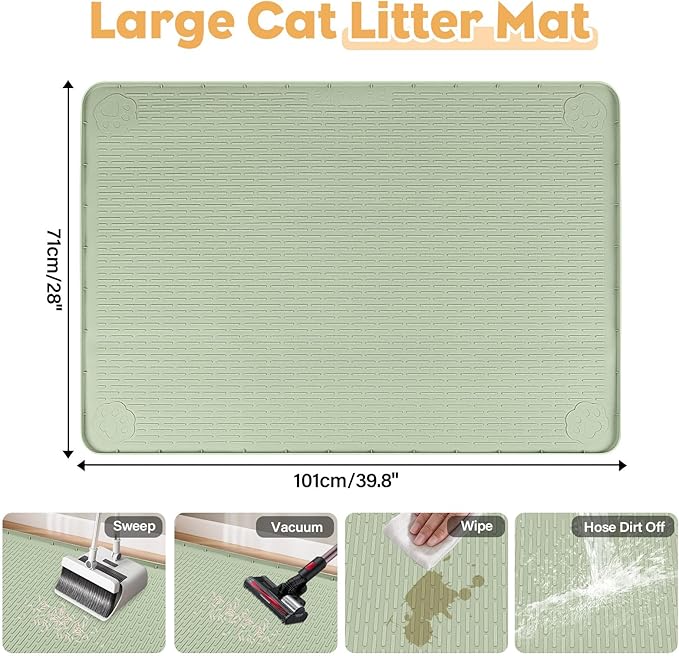 40"x28" Cat Litter Mat Lanstics Cat Mat for Litter Box Large Silicone Litter Box Mat for Kitty Scatter Control Floor Protect (Green)