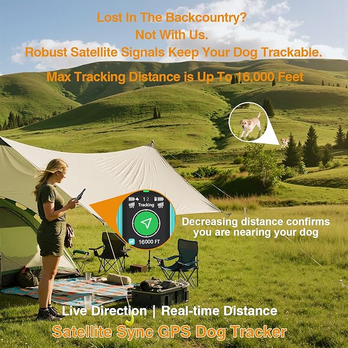 Satellite Sync GPS Wireless Dog Fence - No Subscription & No App, 3-in-1 Electric Fence/Real-Time Tracker/Dog Collar - Works Off-Grid with Remote Control