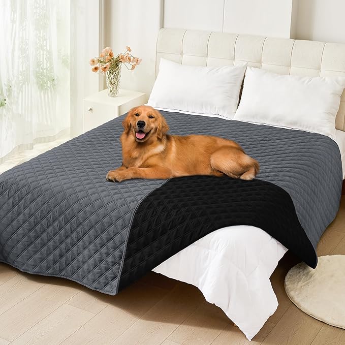 Smiry Waterproof Dog Bed Cover Pet Blanket, Soft Washable Dog Blanket for Furniture Bed Couch Sofa Reversible, Checkered (82"x102", Dark Grey/Black)