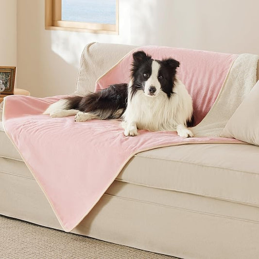 Bedsure Waterproof Dog Blankets for Extra Large Dogs - XL Cat Blanket Washable for Couch Protection, Sherpa Fleece Puppy Blanket, Soft Plush Reversible Throw Furniture Protector, 50"x60", Pink