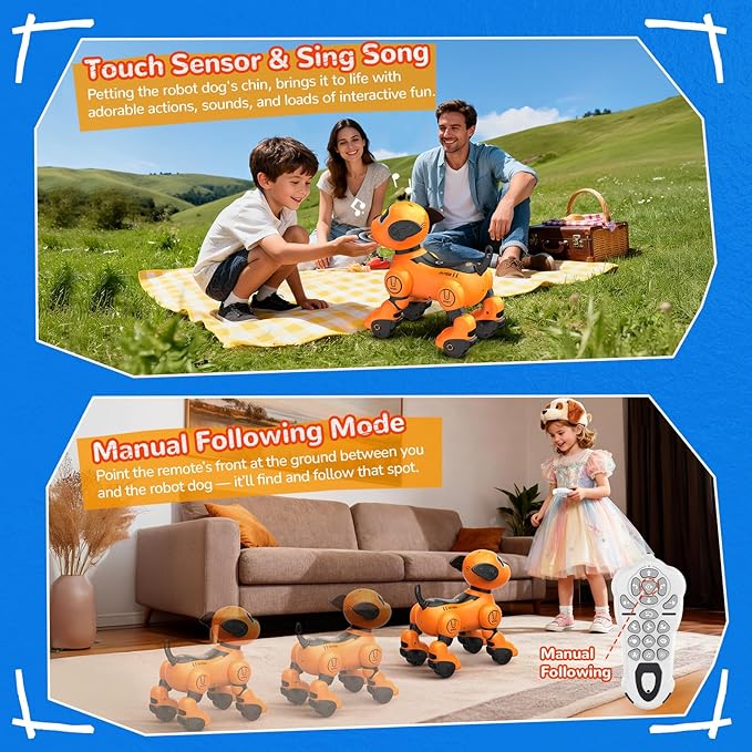 anysun Remote Control Robot Dog for Kids, Programmable Smart Puppy Intelligent Learning Dancing Walking RC Robot Toys for Girls and Boys (Yellow)