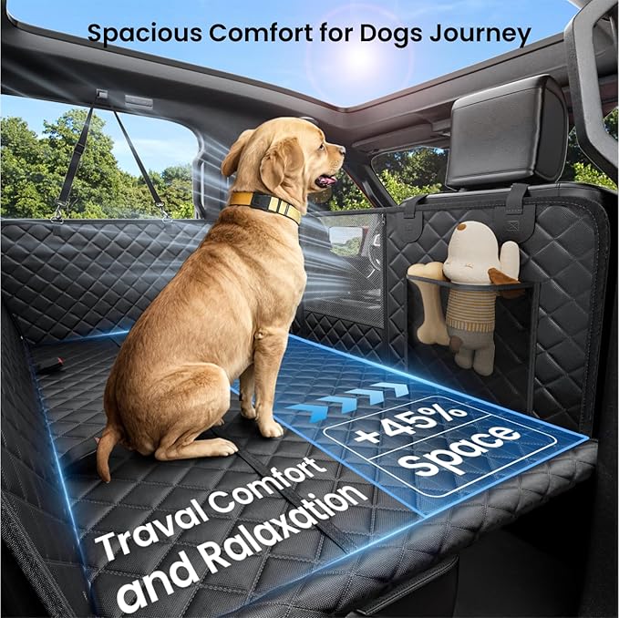 REEVAA Dog Car Seat Cover for Back Seat, Hard Bottom Dog Hammock, Pet Bed Extender for 2-4 Large/Medium Dogs, Waterproof Seat Protector, Universal L Size Fits for SUV Medium Truck, Black
