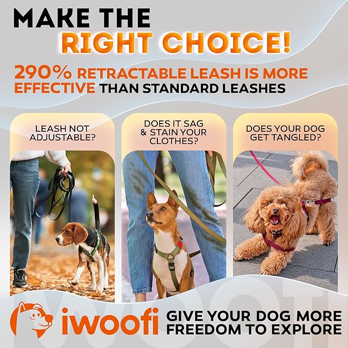 2025 NEW Retractable Dog Leash 16.4 ft – Heavy Duty for Dogs up to 110 lbs, Stainless Steel Spring, 360° Tangle-Free, One-Touch Lock Control, Soft Anti-Slip Handle – Strong, Durable Pet Leash (Orange)