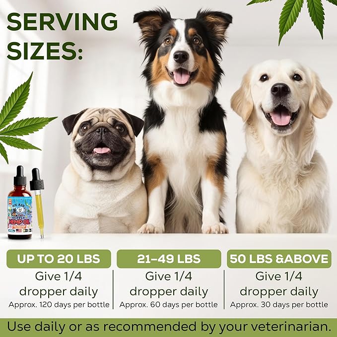 Hemp Oil for Dogs - 2FL/60ML Assists Dogs with Anxiety, Pain, Stress, Sleep, Arthritis, Seizure Relief - Supports Joint Health - Soothing Treats - Made in USA