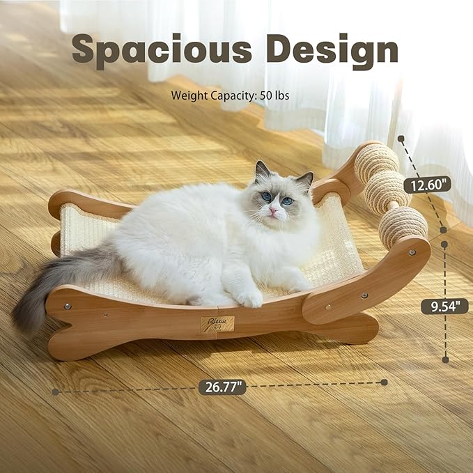 Cat Scratcher with Sisal Ball, Durable Cat Beds with Hammock for Indoor Cats, 3 in 1 Modern Cat Scratch Pad Lounger & Sleep & Scratch, Furniture Protector, Sisal Mat & 3 Play Balls