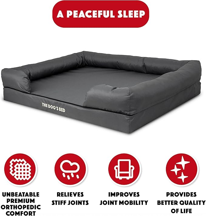 The Dog’s Bed XL Grey, Memory Foam, Pain Relief: Arthritis, Hip & Elbow Dysplasia, Post Surgery, Lameness, Supportive, Calming, Waterproof Washable Cover, Veterinary Approved