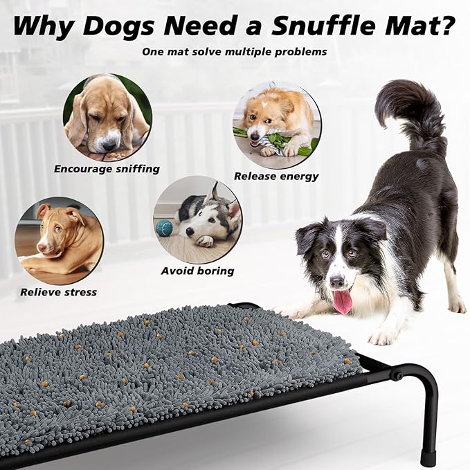 Elevated Dog Bed with Snuffle Mat Feature 2 in 1, Raised Dog Bed for Indoor and Outdoor Use Portable Warm Pet Cot with Puzzle Feeding Game for Slow Eating, Suitable for Small Medium Large Dogs