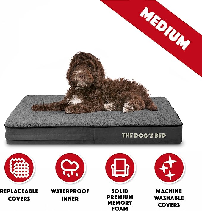 The Dog’s Bed Orthopedic Memory Foam Dog Bed Dark Grey Plush Medium, Pain Relief for Arthritis, Hip & Elbow Dysplasia, Post Surgery, Lameness Supportive, Waterproof Washable Cover, Veterinary Approved