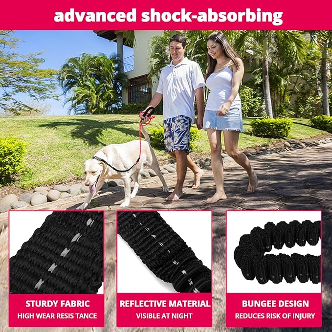 Rope Dog Leash 5 FT: Heavy Duty Leashes with Swivel Lockable Hook Reflective Threads Bungee and Padded Handle - Dog Lead for Large Small Medium Dogs Outside Walking Hiking Pink