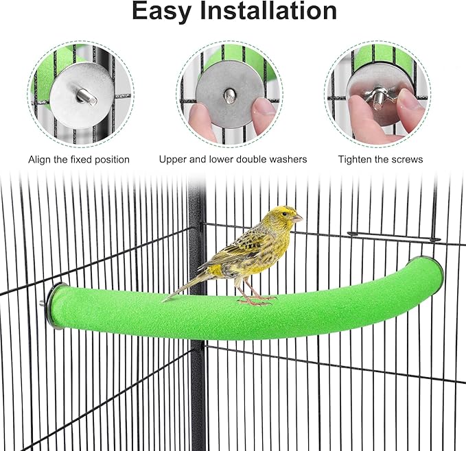 U Shape Parrot Perch Stand Toy Bird Platform Sand Paw Grinding Clean Stick Exercise Conure Budgie Cockatiel Cage Accessories (Green Corner Medium)