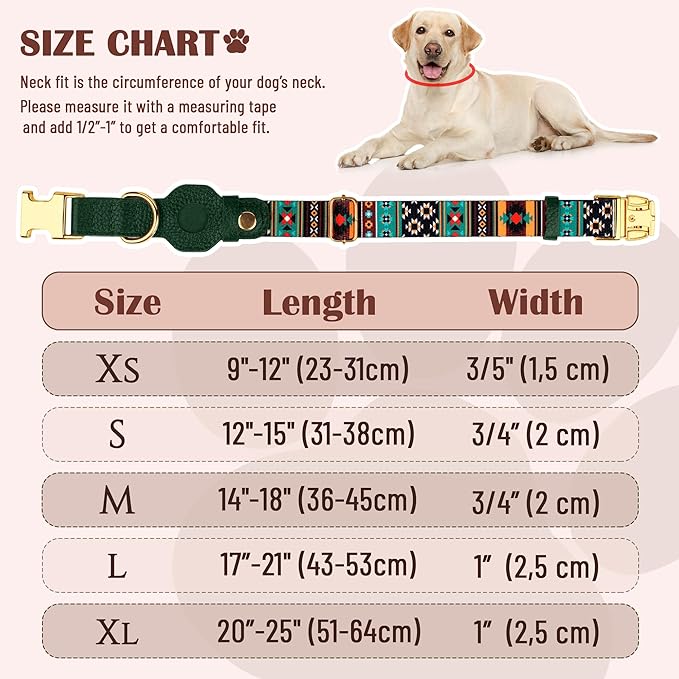 AirTag Dog Collar for Small Medium Large Breed - Adjustable Cute Pattern Dog Collar with Airtag Holder - Soft Leather Tracker GPS Apple Air Tag Pet Collars (X-Large, 20"-25" Neck Fit, Tribal)