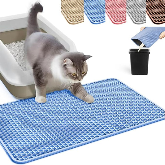 HCY&WLD Cat Litter Mat, Honeycomb Double Layer Cat Litter Trapping Mat, Waterproof Urine Proof Non-Slip, Scatter Control, Less Waste, Easier to Clean (Blue, 24" X 18")