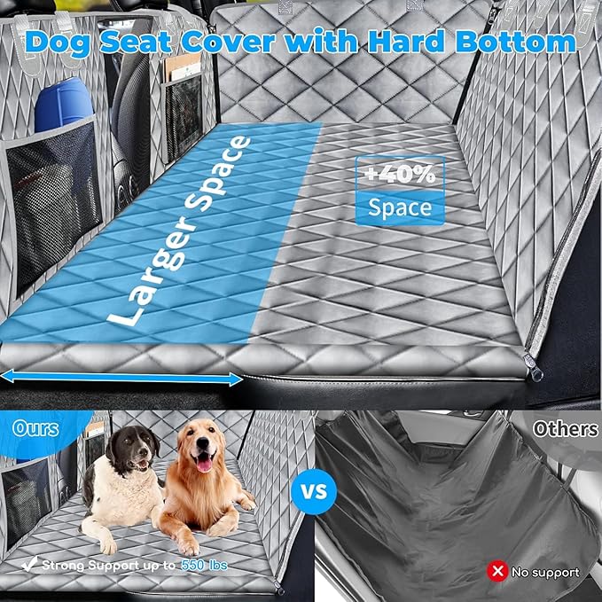 URPOWER XL Dog Back Seat Extender for Crew Cab Truck, Hard Bottom Dog Car Seat Cover Waterproof Dogs Car Hammock Pet Backseat Bed, Pet Truck Accessories for F150 / RAM 1500/ Tundra Crew Cab