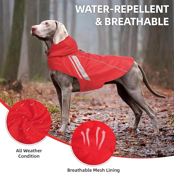 VIVAGLORY Wetoff Dog Raincoat, Rain Coat for Dog All Seasons Adventure, Rain Jacket with Harness Hole & Hood, Reflective Lightweight Waterproof for Doggy & Puppy, XXS, Red