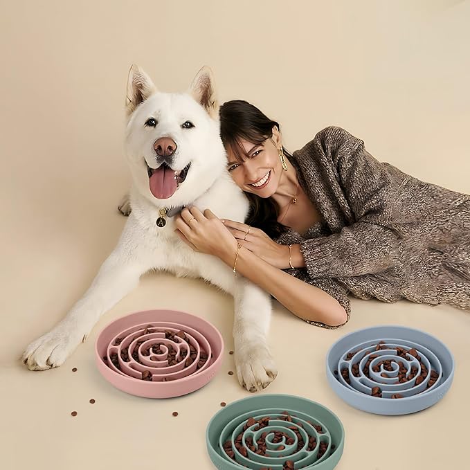 Coomazy Slow Feeder Dog Bowl, Silicone Material, Nonslip Design, BPA Free, Light Blue