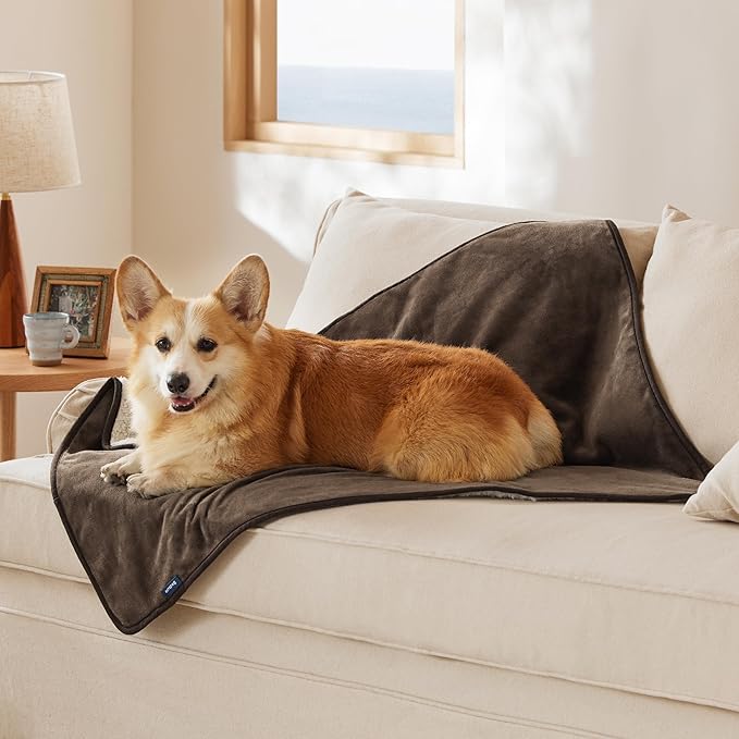 Bedsure Waterproof Dog Blankets for Large Dogs - Large Cat Blanket Washable for Couch Protection, Sherpa Fleece Puppy Blanket, Soft Plush Reversible Throw Furniture Protector, 40x50, Coffee Brown