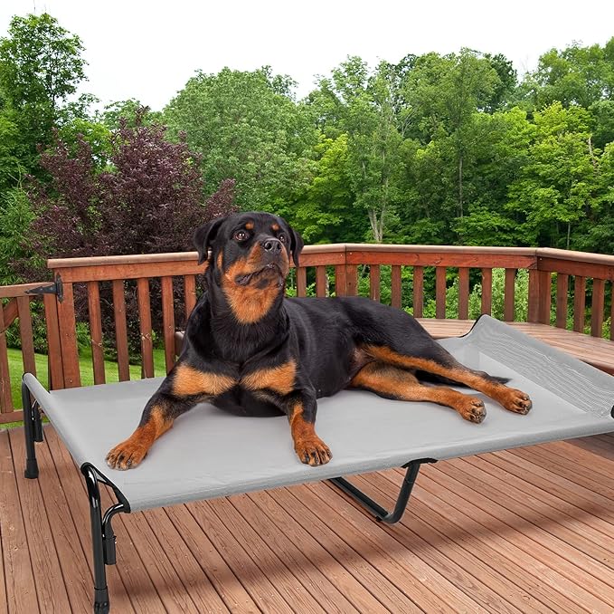 Veehoo XXL Outdoor Elevated Dog Bed, Raised Dog Cot for Extra Large Dogs, Cooling Washable Waterproof Pet Hammock Beds with Slope Headrest, Breathable Mesh and Sturdy Frame, XX-Large, Grey, CWC2204