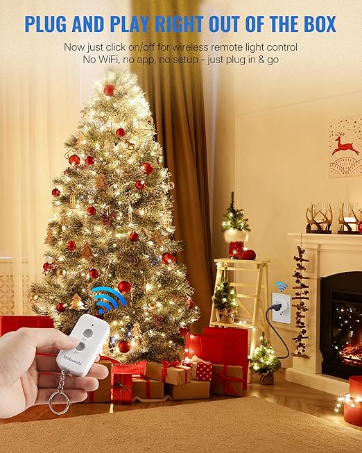 Remote Control Outlet Plug, WILAWELS Wireless Remote On Off Switch for Outlet, Remote Light Switch for Lamp, Light, Programmable, 100ft RF Range, 15A/1875W, Battery Included, FCC Listed W11RC1106