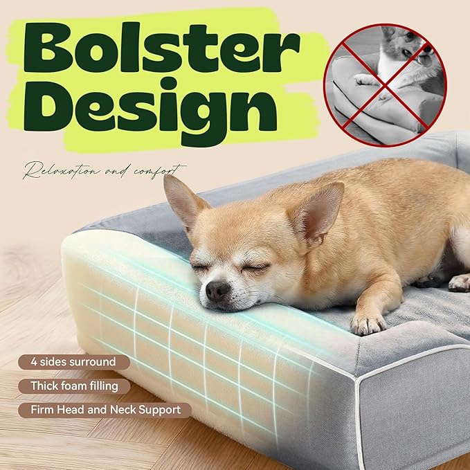 Orthopedic Small Dog Bed Washable for Small Size Dogs,Cooling Gel Memory Foam Sofa Bed with Removable Waterproof Cover & Sides,for Old Pets or Cat with Joint Pain,24"x18"x6"Grey