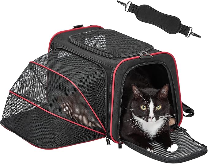 Petsfit Expandable Cat Carrier Dog Carriers,Airline Approved Soft-Sided Portable Pet Travel Washable Carrier for Kittens,Puppies,Removable Soft Plush mat and Pockets,Locking Safety Zippers
