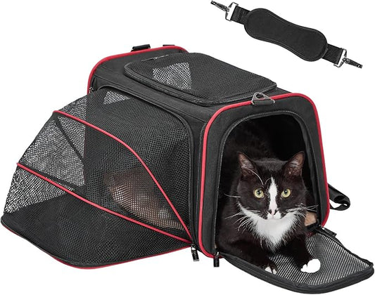 Petsfit Expandable Cat Carrier Dog Carriers,Airline Approved Soft-Sided Portable Pet Travel Washable Carrier for Kittens,Puppies,Removable Soft Plush mat and Pockets,Locking Safety Zippers