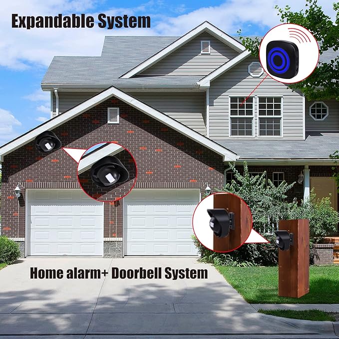 328ft Range Wireless Driveway Alarm Outside Weather Resistant Motion Sensor Alarm Security Alert-Protect Outdoor/Indoor Property-2 Receiver and 3 PIR Motion Detector-38 Chimes