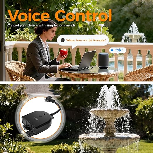 TESSAN Outdoor Smart Plug Waterproof, 2.4GHz WiFi Only, WiFi Smart Outlet with 3 Individual Sockets Compatible with Alexa and Google Home, Remote Control and Timer Function