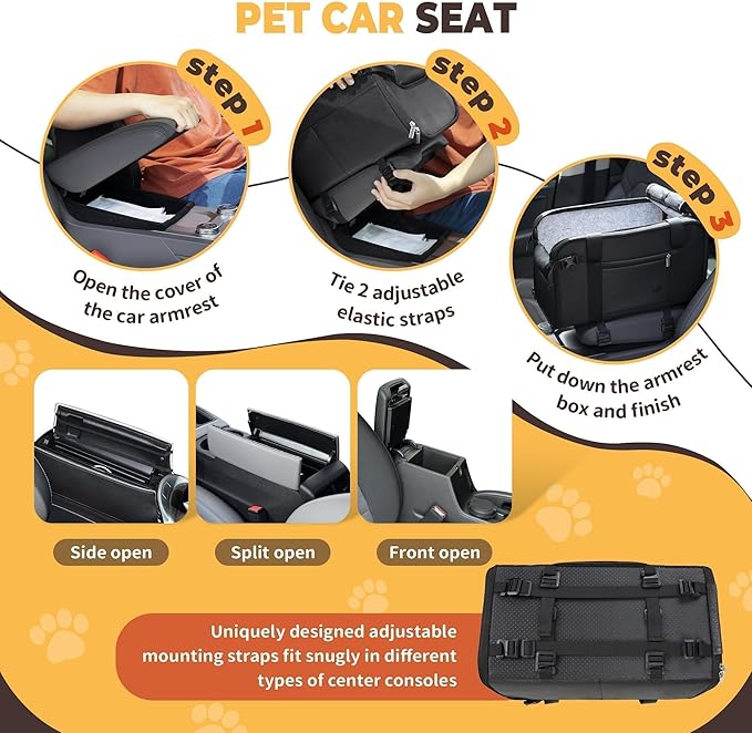 YUDODO Large Dog Car Seat for Center Console (Width＞9.5in) Fits 10-20lbs, Anti-Slip Puppy Cat Travel Portable Booster Seat, Luxury Pet Car Bed Carseat PU Leather Black