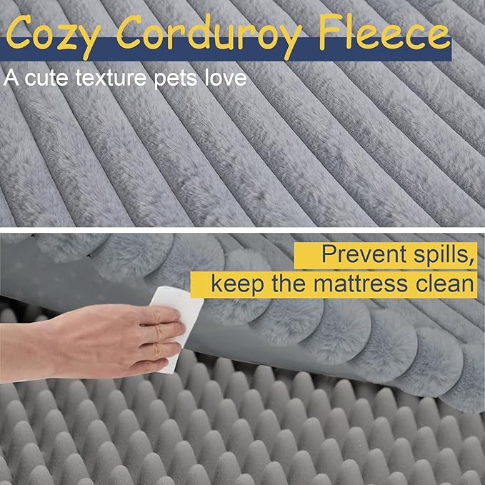 Orthopedic Dog Bed for Large Medium Sized, Washable Memory Foam Large Dog Bed Premium Soft Corduroy Fleece, Durable Medium Pet Sofa with Removable Cover, Washable Waterproof Pet Couch Beds(Grey, XXL)