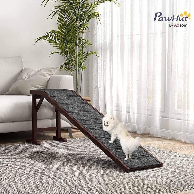 PawHut Dog Ramp for Bed, Pet Ramp for Dogs with Non-Slip Carpet and Top Platform, 74" x 16" x 25", Brown