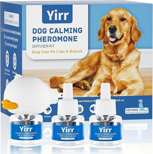 Dog Calming Diffuser, 4 in 1 Dog Pheromones Calming Diffuser, Relaxing Pheromone for Dogs Relief Stress Anxiety Reduce Aggression Barking, Help Train Dog to Pee, 1 Diffuser 3 Refill(48ml)