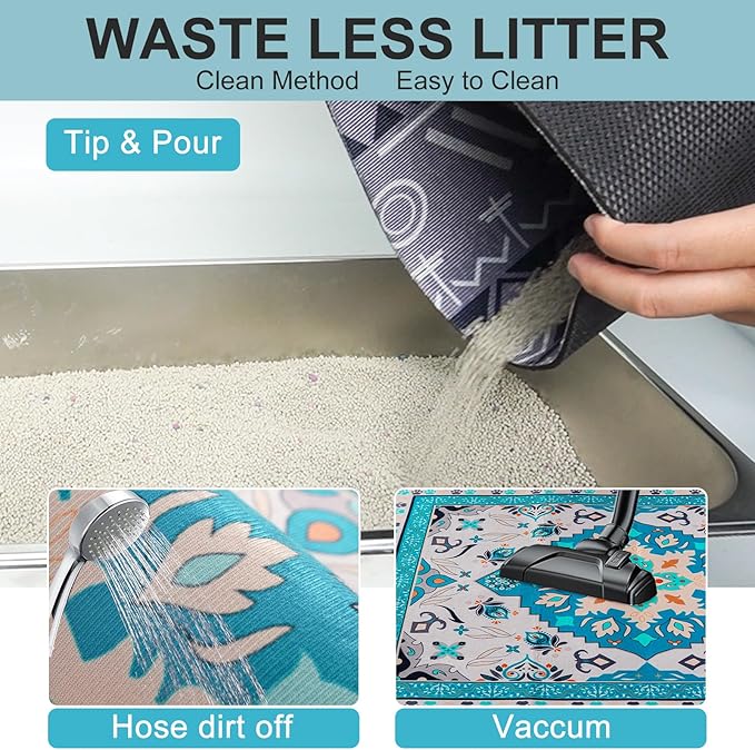 BEAUTYZOO Cat Litter Mat Litter Trapping Mat, 32"x 45" Large Litter Box Mat, Waterproof Kitty Litter Mat, Non-Slip Litter Rug Mats Pads for Floor Scatter Control, Soft on Paws & Easy to Clean, Blue