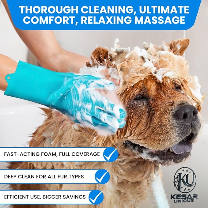 Dog Bathing Supplies – 8PCS Pet Shower & Grooming Kit for Dogs & Cats|Shampoo Dispenser with soft Silicone Bathing Gloves,Scrubber Brush & Finger Toothbrush|Dog Bath Brush for Short & Long Hair