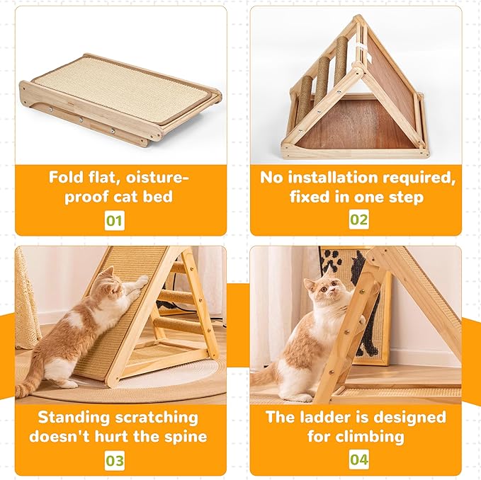 Large Sisal Cat Scratcher - Pre-Assembled Ready to Use - Solid Wood Sisal Scratching Posts for Indoor Cats Adults & Kittens