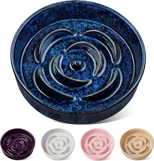 vancasso Slow Feeder Dog Bowl, 1.5 Cups Ceramic Slow Feeder for Medium Breed, Puzzle Maze Dog Food Bowl for Fast Eater, Blue