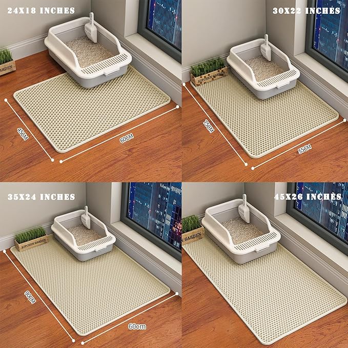 HCY&WLD Cat Litter Mat, Honeycomb Double Layer Cat Litter Trapping Mat, Waterproof Urine Proof Non-Slip, Scatter Control, Less Waste, Easier to Clean (Beige, 30" X 22")