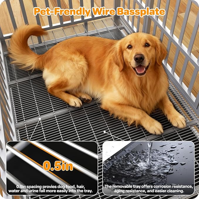 Heavy Duty Dog Crate 48 Inch, Indestructible Dog Crate with Removable Tray, Escape Proof & High Anxiety Dog Kennel Indoor, Metal Dog Cage with Wheels for Large Dogs, XL XXL XXXL