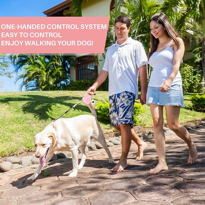 Upgraded Retractable Dog Leash with Chew Proof Cable and Poop Bag Dispenser, 16Ft Heavy Duty Dog Leash for Small Medium Large Dogs up to 120lbs, 360° No Tangle