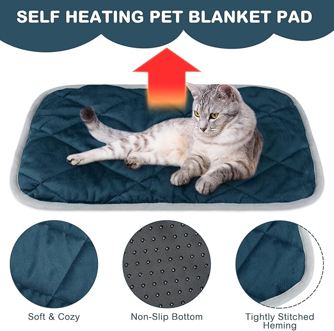 4 Pack Self Heating Cat Pad Self Warming Dog Mat Reflects Body Heat Extra Warm Thermal Pet Pad Washable Dog Cat Bed Crate Bed Mat Blanket (Dark Blue,16 x 20 Inch)