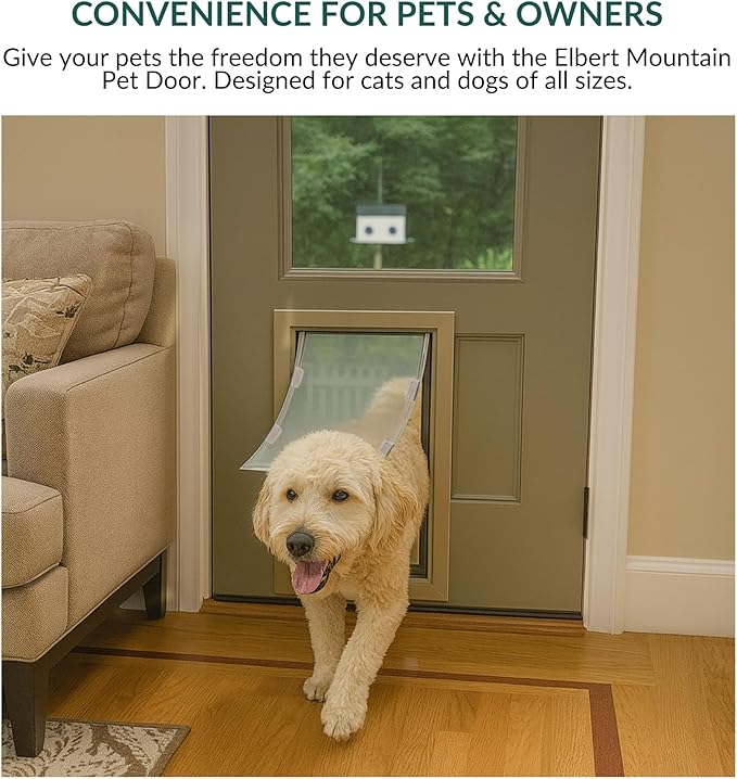 Elbert Mountain Pet Door - Door Model | Cat & Dog Door | Energy-Efficient Single Vinyl Flaps | Locking Security Cover | Reinforced Aluminum Frame