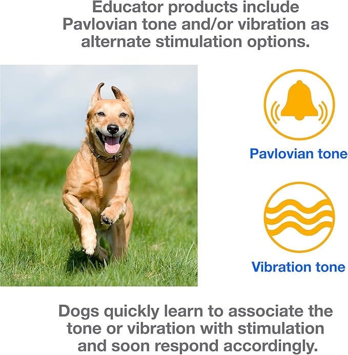 Educator EZ 1/2 Mile Dog Training Collar with Ergonomic Remote, Safe Humane Vibration Stimulation, Pavlovian Tone, Waterproof, Odorproof Biothane Collar, Night Light, Rechargeable, 3 Dog, Yellow